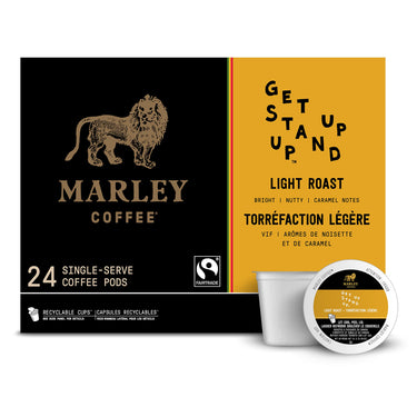 Marley Coffee Get Up Stand Up, Fairtrade Certified, Light Roast Coffee, Keurig K-Cup Brewer Compatible Pods, 24 Count